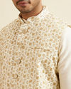 alt message - Manyavar Men Cream Beige Floral Jaal Patterned Jacket image number 1