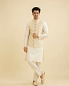 Manyavar Men Cream Beige Floral Jaal Patterned Jacket image number 2