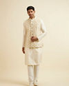 alt message - Manyavar Men Cream Beige Floral Jaal Patterned Jacket image number 2