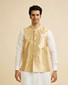 alt message - Manyavar Men Golden Fawn Buta Patterned Jacket image number 0