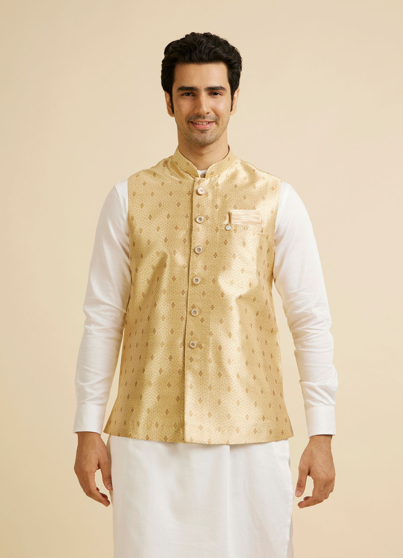 Manyavar Men Golden Fawn Buta Patterned Jacket