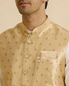 alt message - Manyavar Men Golden Fawn Buta Patterned Jacket image number 1