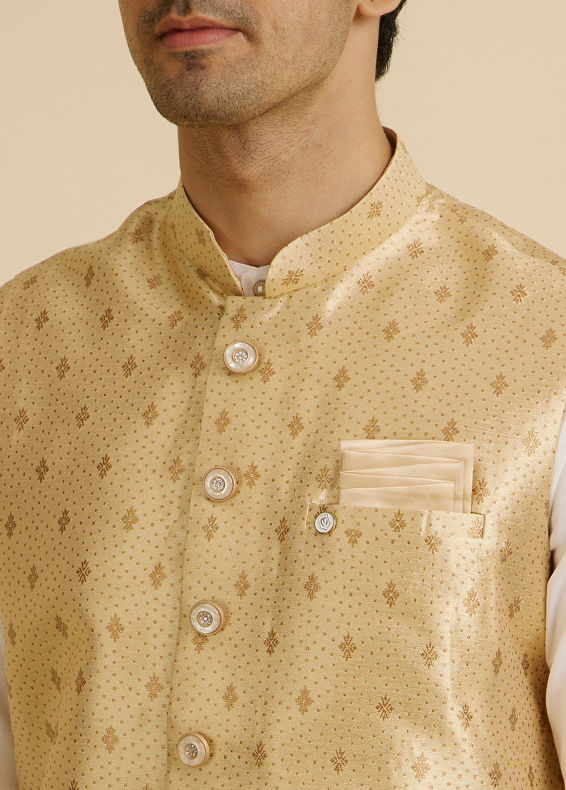 Manyavar Men Golden Fawn Buta Patterned Jacket