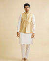 alt message - Manyavar Men Golden Fawn Buta Patterned Jacket image number 2