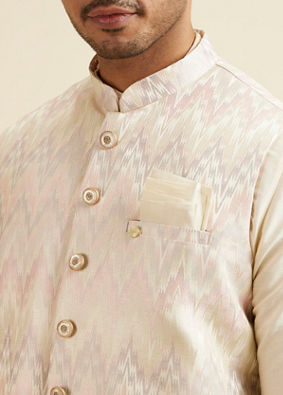 Manyavar Men Soft Pink Chevron Patterned Jacket image number 1