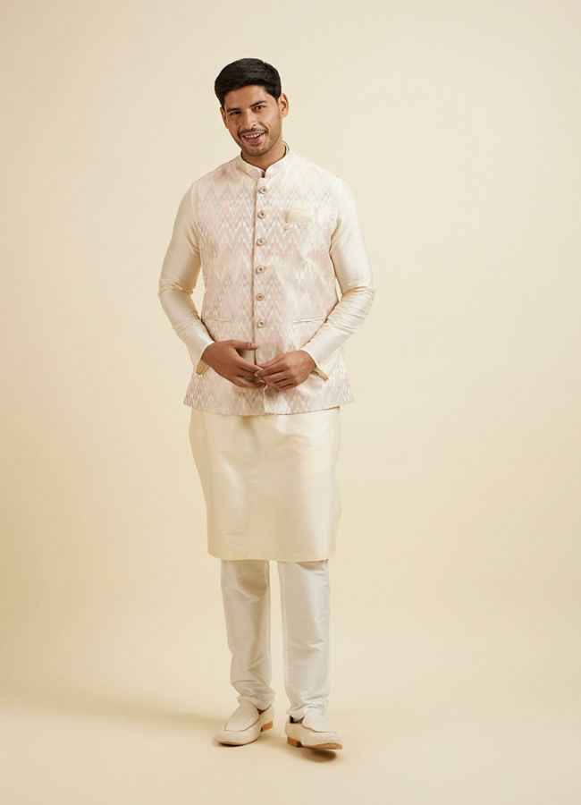 alt message - Manyavar Men Soft Pink Chevron Patterned Jacket image number 2