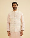 Manyavar Men Soft Pink Chevron Patterned Jacket image number 0