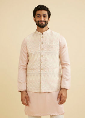 Manyavar Men Soft Pink Chevron Patterned Jacket