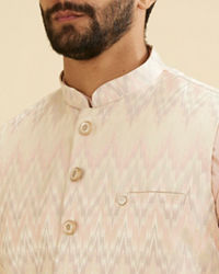 Manyavar Men Soft Pink Chevron Patterned Jacket