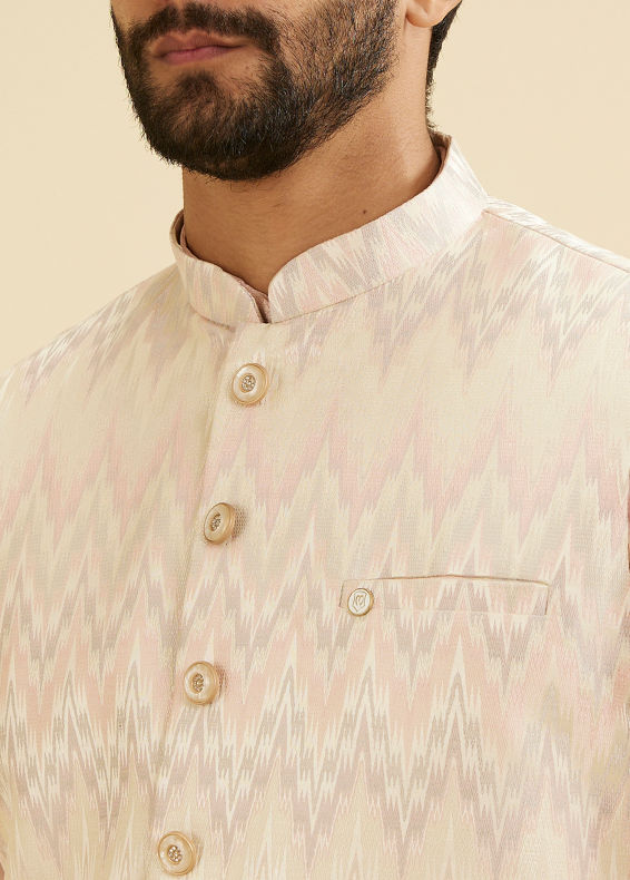Manyavar Men Soft Pink Chevron Patterned Jacket