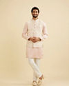 Manyavar Men Soft Pink Chevron Patterned Jacket image number 2