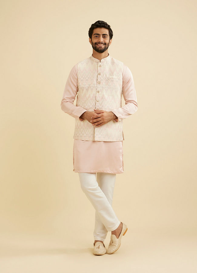 Manyavar Men Soft Pink Chevron Patterned Jacket image number 2