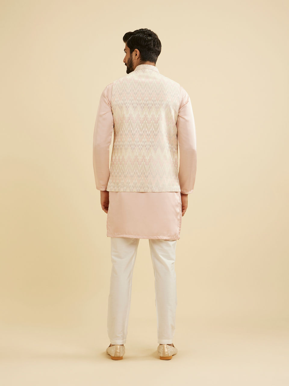 Manyavar Men Soft Pink Chevron Patterned Jacket