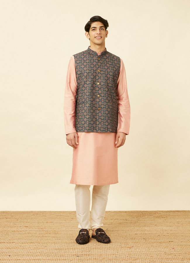 Manyavar Men Violet Blue Medallion Patterned Jacket