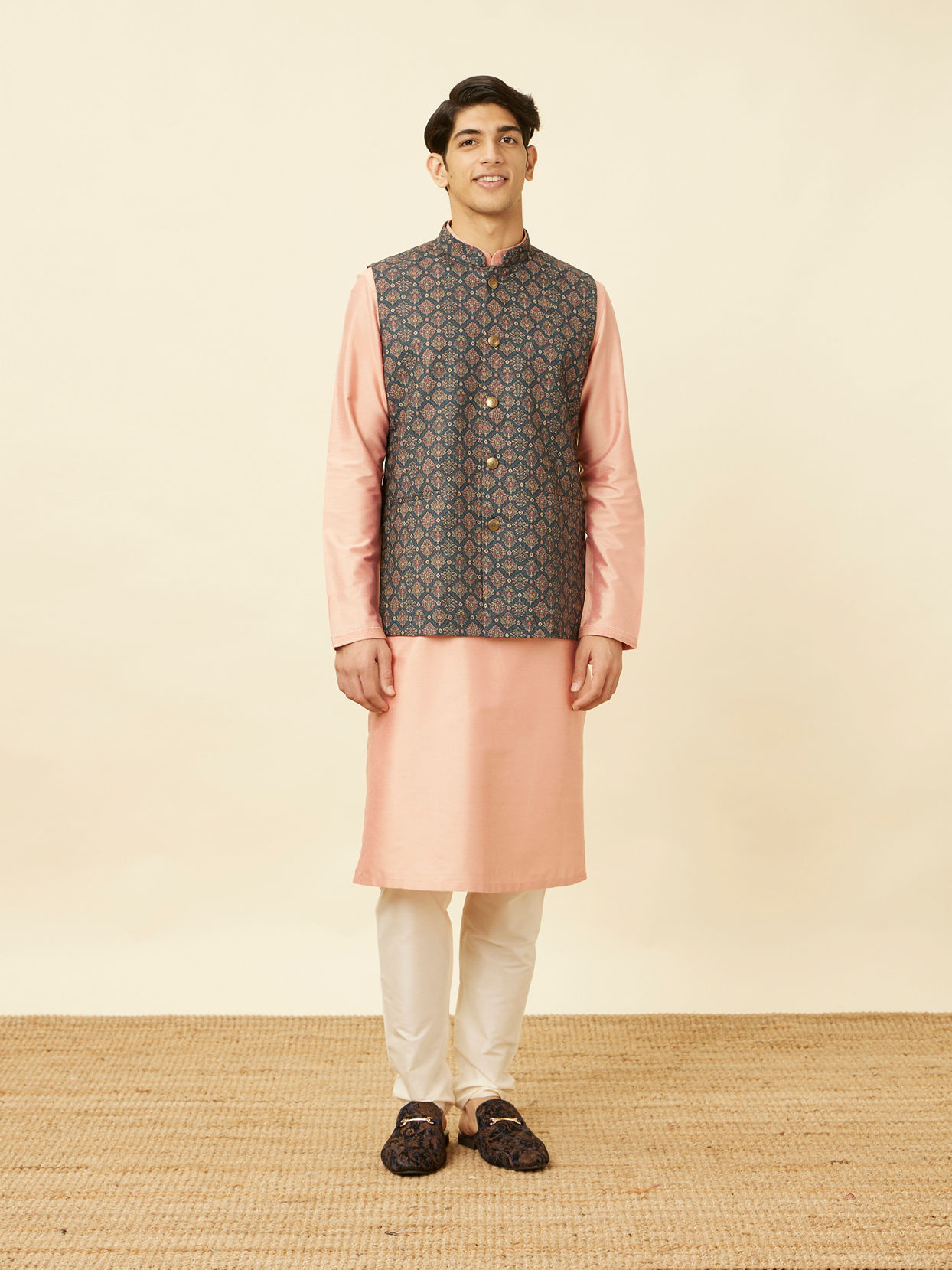 Manyavar Men Violet Blue Medallion Patterned Jacket