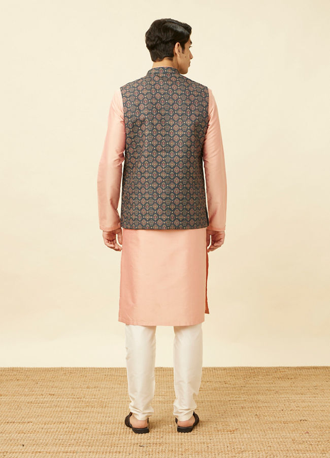 Manyavar Men Violet Blue Medallion Patterned Jacket