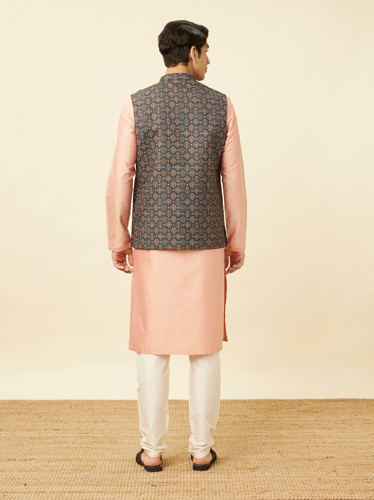 Manyavar Men Violet Blue Medallion Patterned Jacket