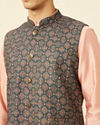 alt message - Manyavar Men Violet Blue Medallion Patterned Jacket image number 1