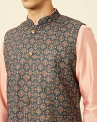 Manyavar Men Violet Blue Medallion Patterned Jacket