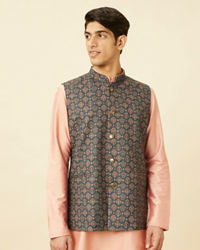 Manyavar Men Violet Blue Medallion Patterned Jacket