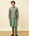 alt message - Manyavar Men Shadow Green Medallion Patterned Jacket image number 2