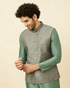 alt message - Manyavar Men Shadow Green Medallion Patterned Jacket image number 0