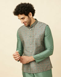 Manyavar Men Shadow Green Medallion Patterned Jacket