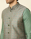 alt message - Manyavar Men Shadow Green Medallion Patterned Jacket image number 1