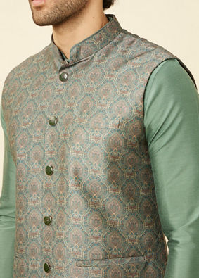 Manyavar Men Shadow Green Medallion Patterned Jacket image number 1