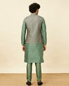 alt message - Manyavar Men Shadow Green Medallion Patterned Jacket image number 3