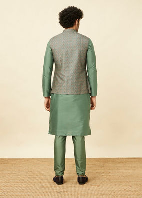 Manyavar Men Shadow Green Medallion Patterned Jacket image number 3