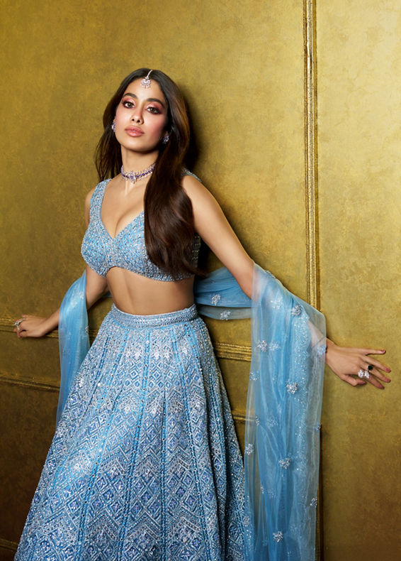 Mohey Women Ethereal Blue Net Lehenga