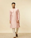 Manyavar Men Dusty Pink Self Patterned Jacket Set