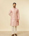 alt message - Manyavar Men Dusty Pink Self Patterned Jacket Set image number 3