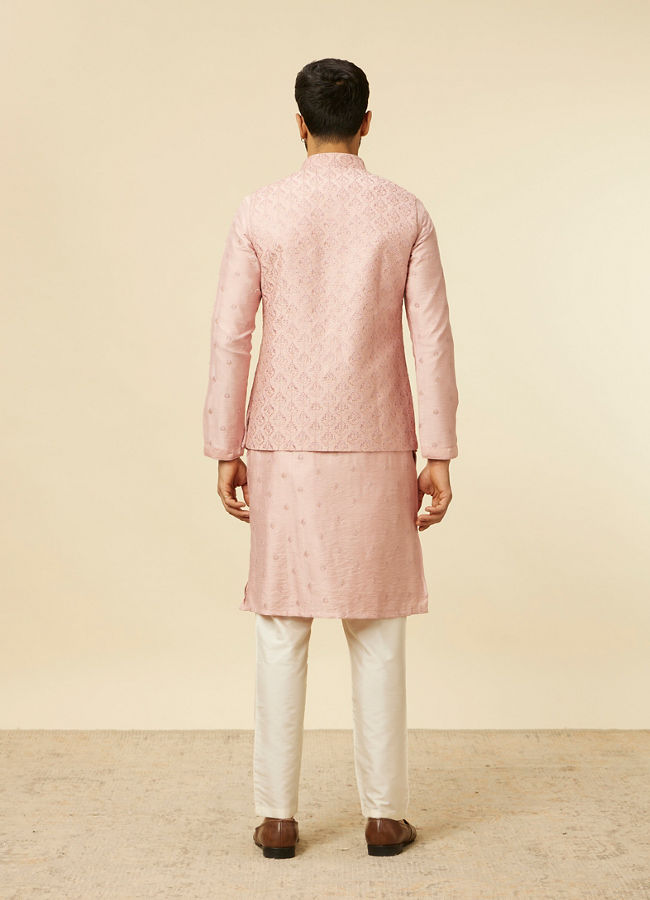 Manyavar Men Dusty Pink Self Patterned Jacket Set