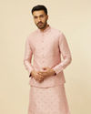 alt message - Manyavar Men Dusty Pink Self Patterned Jacket Set image number 0