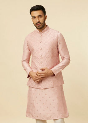 alt message - Manyavar Men Dusty Pink Self Patterned Jacket Set image number 0