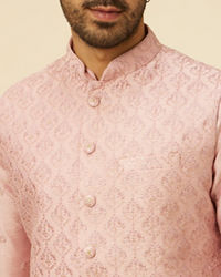 Manyavar Men Dusty Pink Self Patterned Jacket Set