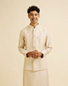 alt message - Manyavar Men Beige Sequin Embroidered Kurta Jacket Set image number 0