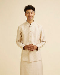 Manyavar Men Beige Sequin Embroidered Kurta Jacket Set