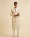 alt message - Manyavar Men Beige Sequin Embroidered Kurta Jacket Set image number 2