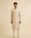 Manyavar Men Beige Sequin Embroidered Kurta Jacket Set