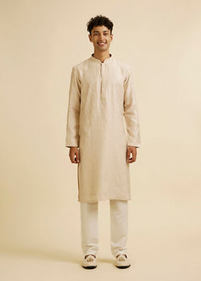 alt message - Manyavar Men Beige Sequin Embroidered Kurta Jacket Set image number 3