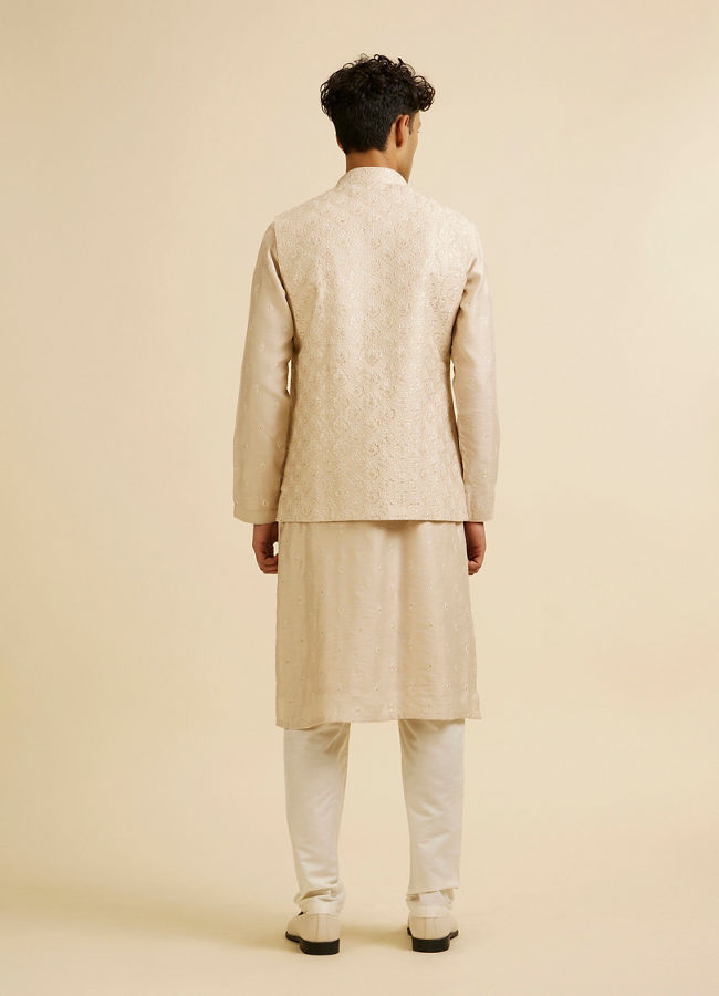 alt message - Manyavar Men Beige Sequin Embroidered Kurta Jacket Set image number 5