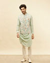 alt message - Manyavar Men Light Beige Floral Printed Kurta Jacket Set image number 2