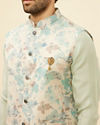 alt message - Manyavar Men Light Beige Floral Printed Kurta Jacket Set image number 1