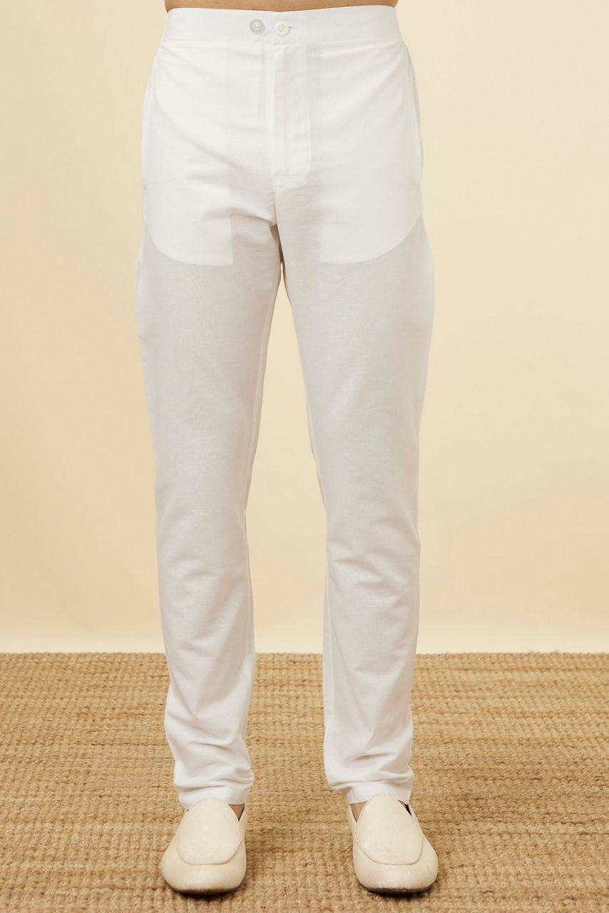 Manyavar Men Antique White Floral Printed Jacket Set