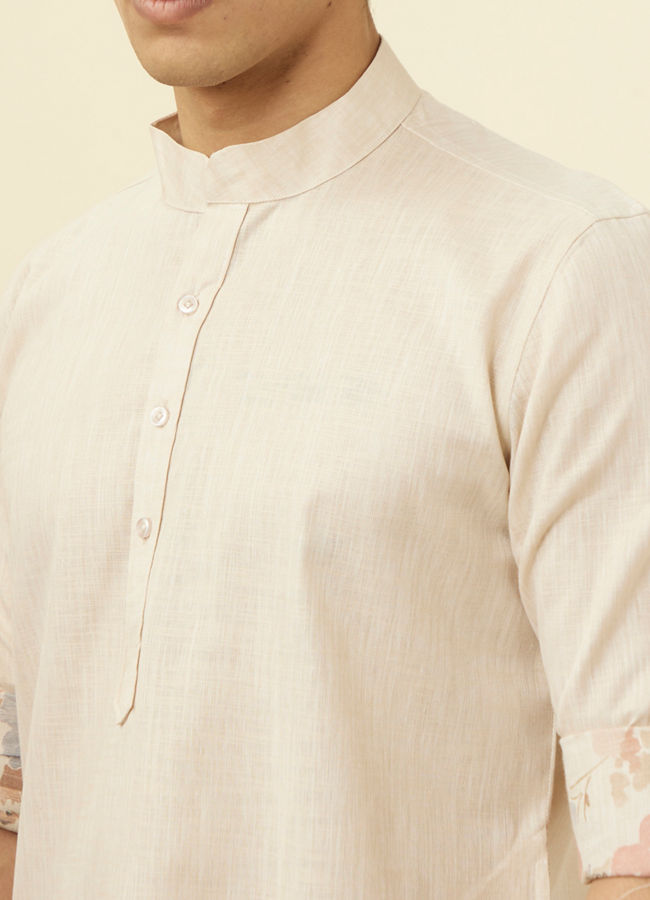 Manyavar Men Antique White Floral Printed Jacket Set