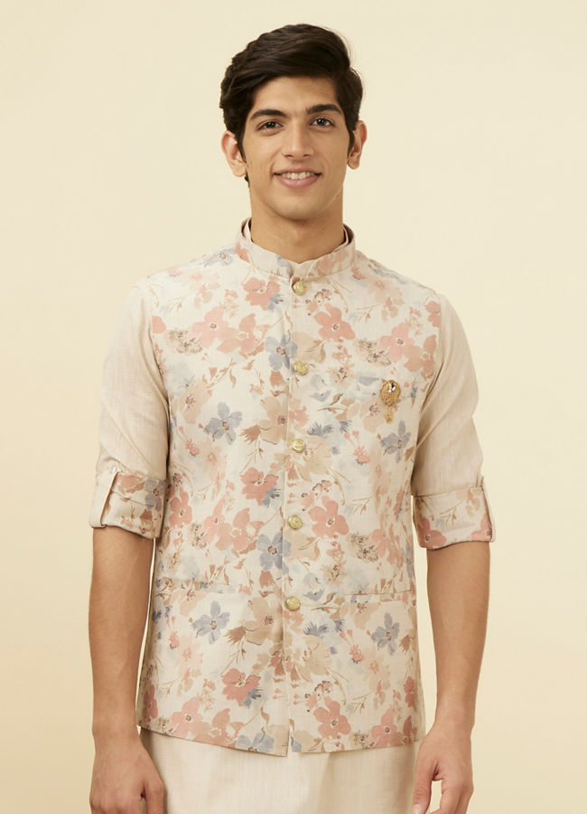 Biscuit Pastel Printed Kurta Jacket Set image number 0