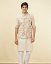 alt message - Manyavar Men Antique White Floral Printed Jacket Set image number 3